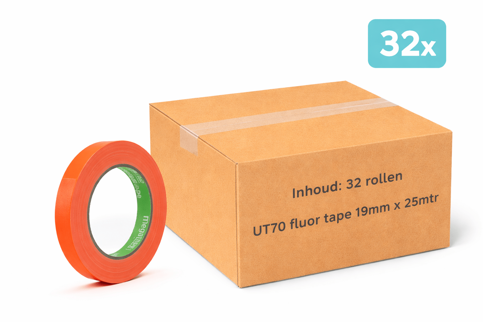 32x MegaTape UT70 · fluor gaffa tape · 25 m op rol · 19 mm · oranje - Megatape UT70 - 3BUTE