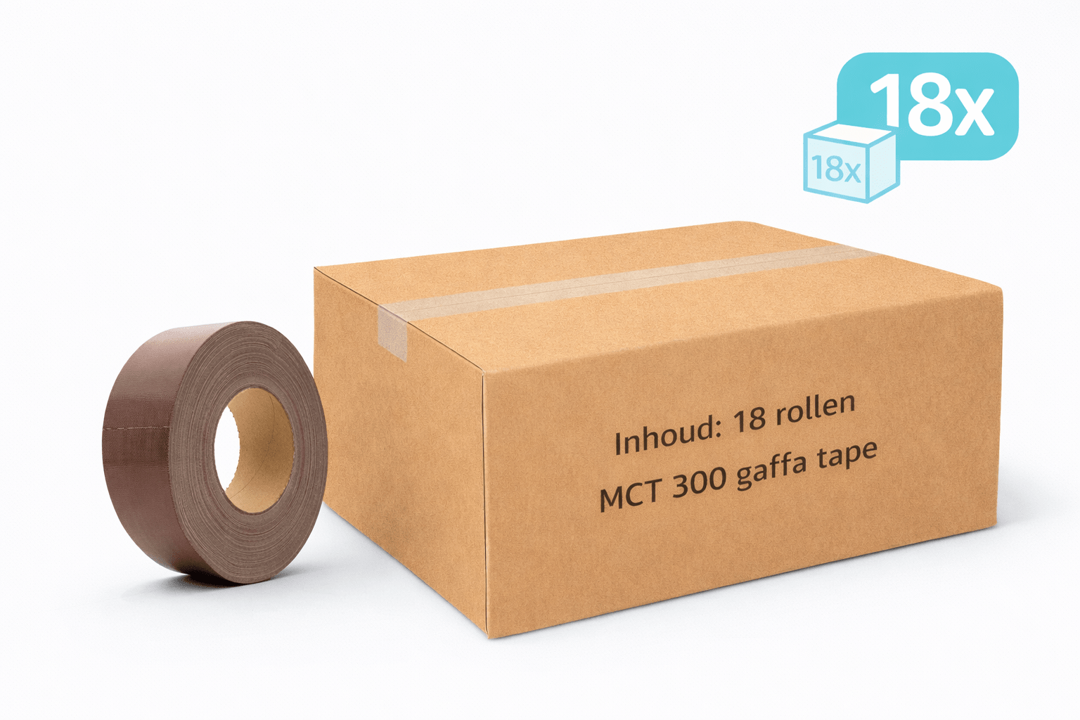 18x MegaTape MCT 300 · Gaffa tape · 50 mm · bruin · rol 50m - Megatape MCT300 - 3BUTE