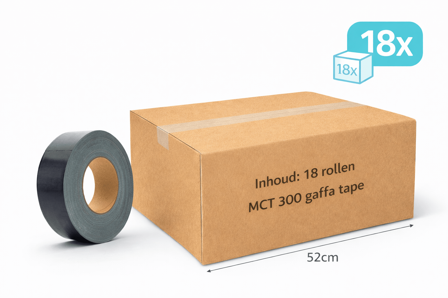 18x MegaTape MCT 300 · Gaffa tape · 50 mm · zwart · rol 50m - Megatape MCT300 - 3BUTE