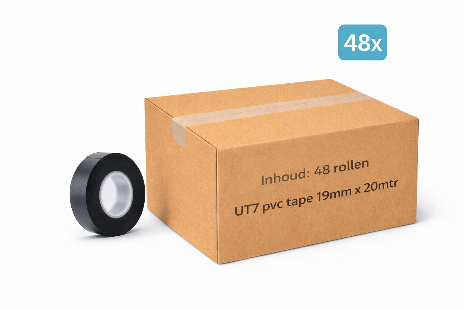 48x MegaTape UT7 PVC tape · 19 mm · zwart · 20 m rol - Megatape UT7 - 3BUTE