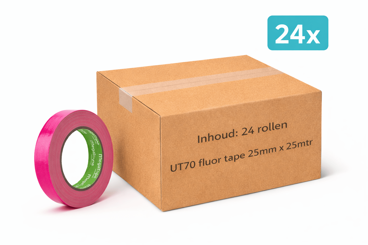 24x MegaTape UT70 · fluor gaffa tape · 25 m op rol · 25 mm · rose - Megatape UT70 - 3BUTE